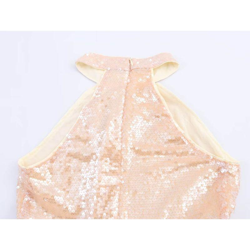 Kaslead New Women Clothes Western Style Fashion Simple Sequins Hanging Neck Temperament Long Dress