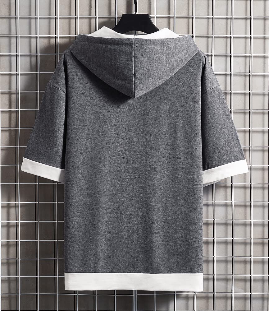 Summer Short Loose Large Zip Big Layered [foveitaa] Men's Clothes, Hoodie, T-shirt, Sleeve, 5/8 Sleeve, Fit, Stylish, Size, Up, Simple, Fashionable,