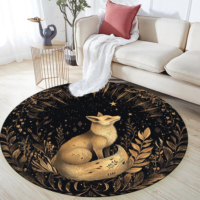 Glowing Fox,Round Area Rug,Carpet Rug for Living Room Bedroom Sofa Playroom Decor,Non-slip Floor Mat