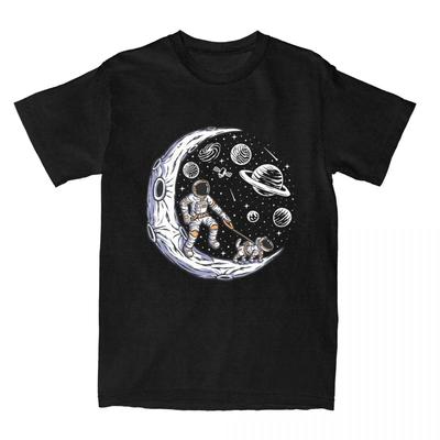 Vintage T-Shirt Astronaut And Dog On The Moon Cotton T Shirts Outer Space Tshirt for Men Summer Top