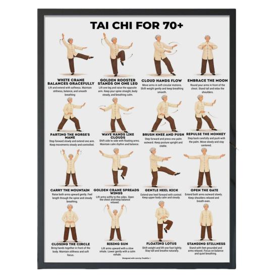 Plakát Tai Chi na židli Bez rámu Plakát s Tai Chi sestavou Jasné vizuální pokyny Tabulka cvičení vsedě pro seniory Začátečníky Jemné židle