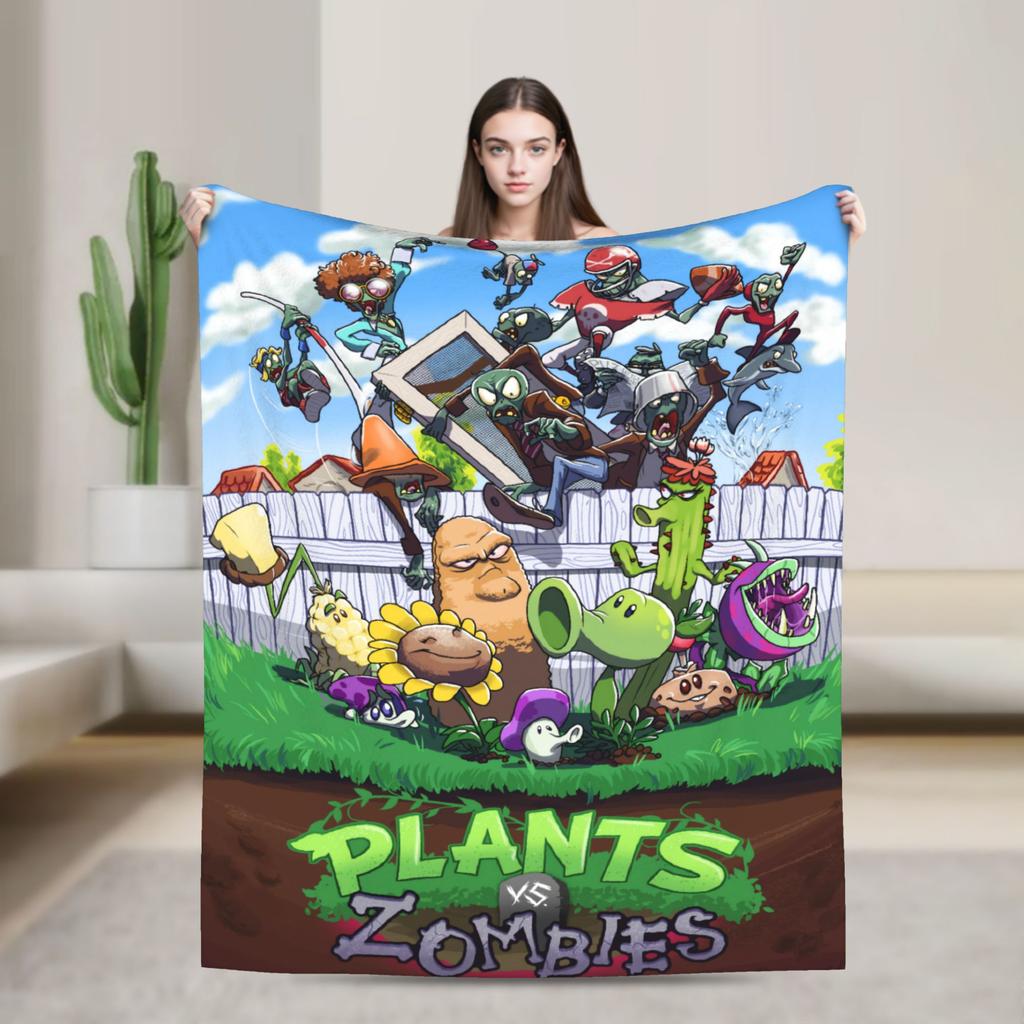 P-Plants-vs-Zombies Videospiele Flanelldecke Weiche Langlebige Bettwäsche Überwürfe für Picknick im Freien Aufdruck Bettüberwurf Sofa Bettbezug