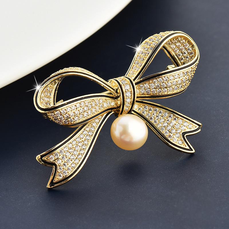Fashion Bow Artificial Pearl Brooch For Women With Metal Clasp Ideal For Office And Formal Wear