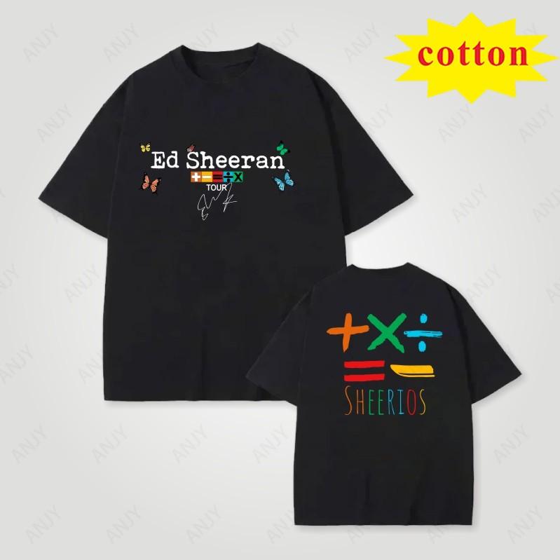 European And American Singer Ed Sheeran Math Symbol Tour Tshirt Cartoon Album Print Loose Cotton Round Neck Top