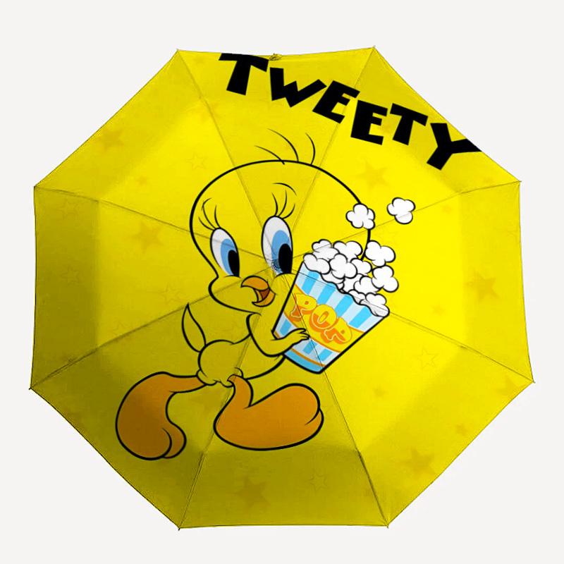 

1pc Tweety Automatic Umbrella 8 Rib Portable Folding Black Iron Frame for Outdoor, Beach, Travel, Beach Umbrella 192