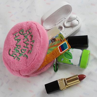 Pink Mini Round Small Makeup Bag Coin Purse Earphone Cord Storage Bag Cute Plush Cake Bag Portable Purse Coin Pouch Storage Bag