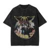 T-shirt Oversize Vintage Lavata con Stampa Grafica Aquila Aerosmith Tour Europeo Rock Band Streetwear