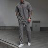 Men's Solid Color Textured Short Sleeved Trousers Suit Men's Casual Suit