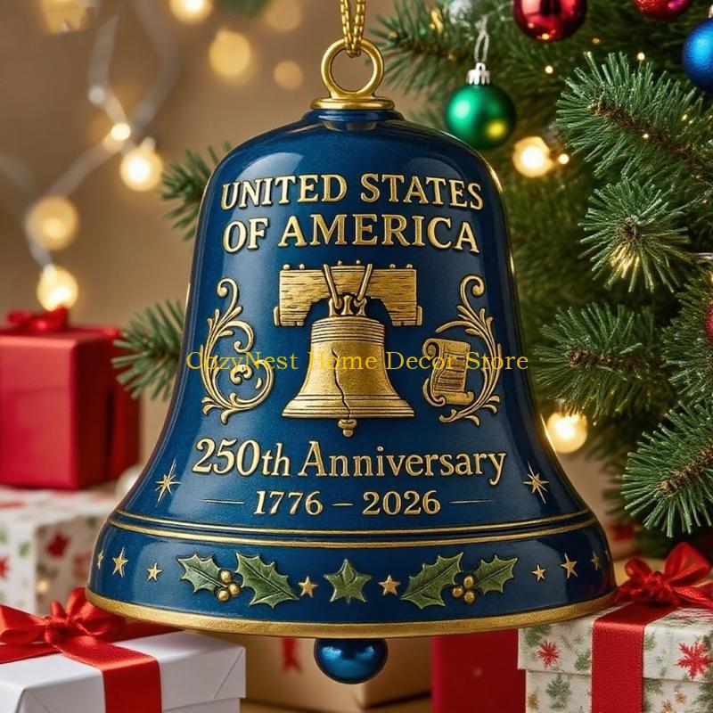 92MF 1776-2026 United 250th Anniversary Bells Ornament Christmas Bells Gift