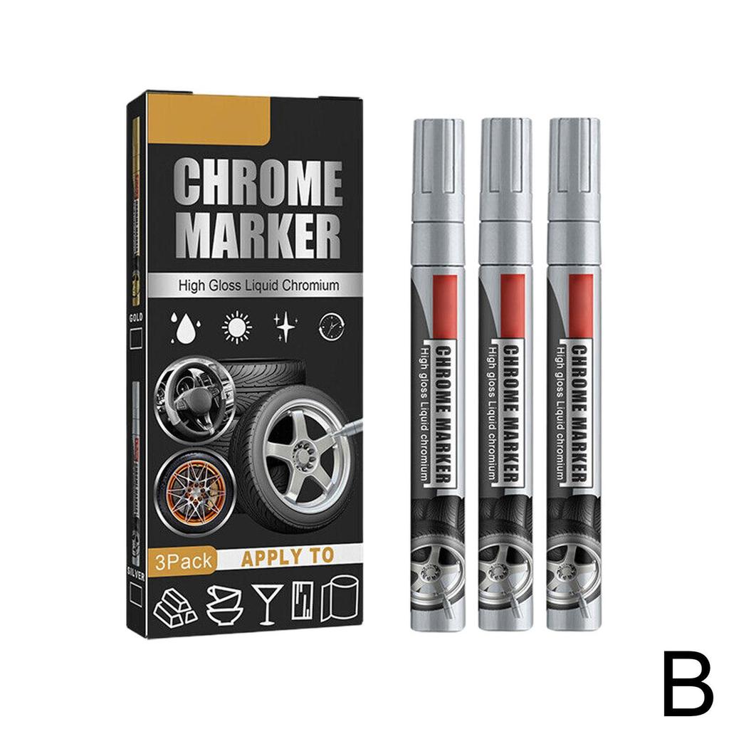 3pcs Car Wheel Chrome Paint DIY Repair Marker Auto Permanent Waterproof Repair Scratch Remover Paint Pen Chrome Mirror Marker Touchup Paint2