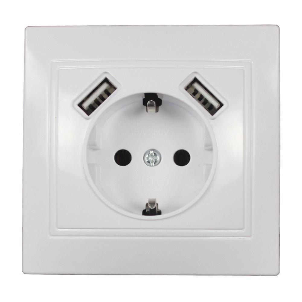 EU Standard Schuko Socket with USB with 2 USB Power Wall Outlet Wall Socket Hotel Installation