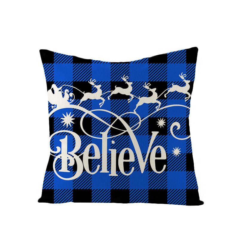 Blue Christmas Pillow Case Polyester Printed Christmas Elk Pillow Home Sofa Pillow Case