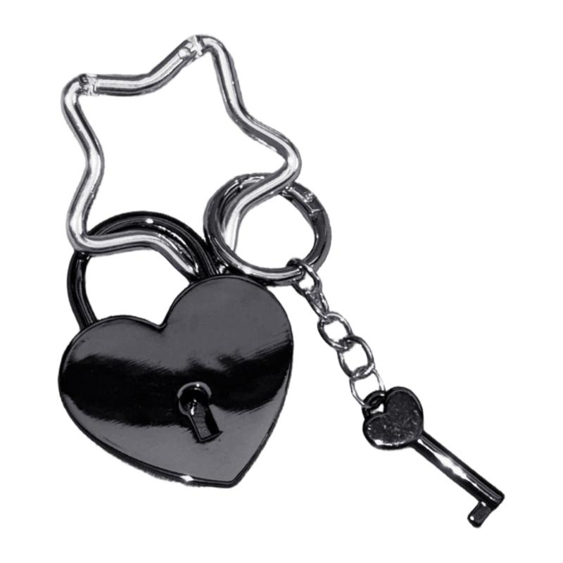 Practical Oversized Heart Lock Bag Charm With Star Clasp Stylish Bag Pendant Key Holder For Women Fashion Accessory