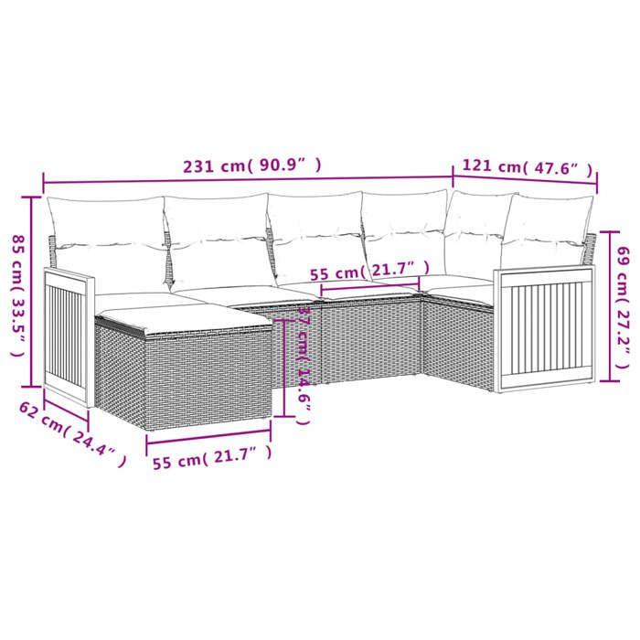 VidaXL Salon de Jardin avec Coussins 6 pcs, Canapés de Patio, Ensemble de Meubles, Mobilier de Terrasse Extérieur, Noir 3260257