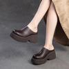 Johnature Thick Soled Wedges Slippers Retro Genuine Leather Solid Color Women's Platform Shoes