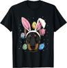 Doberman Easter Bunny Ears and Eggs Graphic Tee Short Sleeve Casual Round Neck T-Shirt