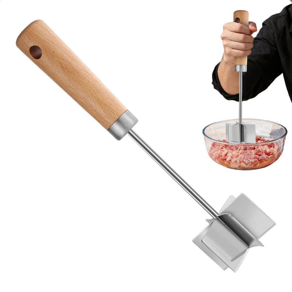 Fleischstampfer Edelstahl Küchenmörser Hackfleischstampfer Mit Holzgriff Zum Kochen Mahlzeitenvorbereitung Hausgemachte Wurstfrikadelle