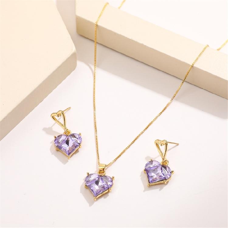 Chic Women Jewelry Set Heart Shape Crystal Necklace Heart Pendant Earrings