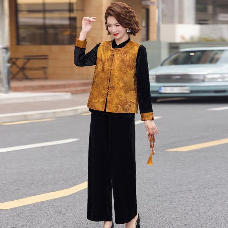 

Mom s 2026 New Style Spring Autumn Velvet Tang Suit Shawl Jacket for Middle-aged Women 4XL [Recommended 68-75 kg]