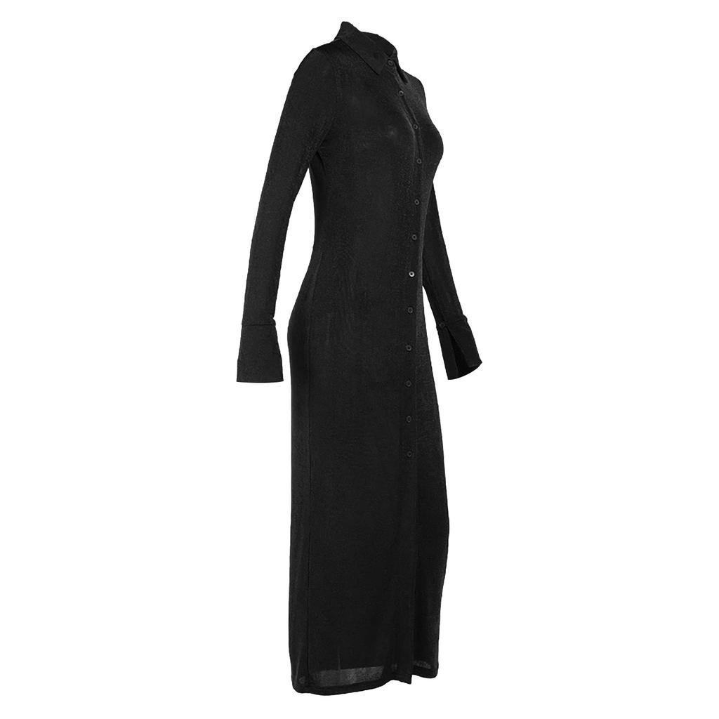 Temperament High Waist Knitted Long Sleeve Split Lapel Dress