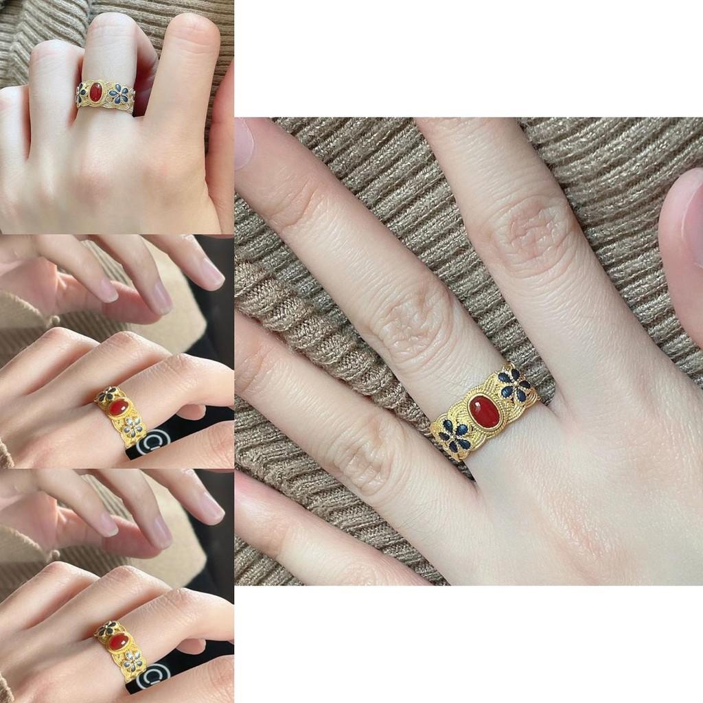 Style Ethnic Artistic Adjustable Ring For Women With Distinctive Copper And Enamel Design