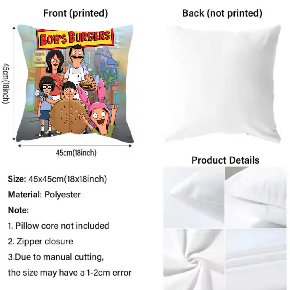 Bobs Burgers Anime Cushion Cover Pattern Printed Pillowcase For Living Room Sofa Cushion Cover & Bedroom Decor