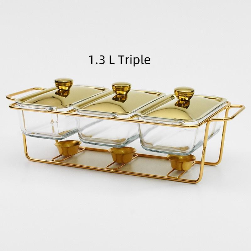 Alcohol Pot Restaurant Glass Food Heating Container Large Capacity Buffet Stove Gold/Silver Rectangular Glass Pot