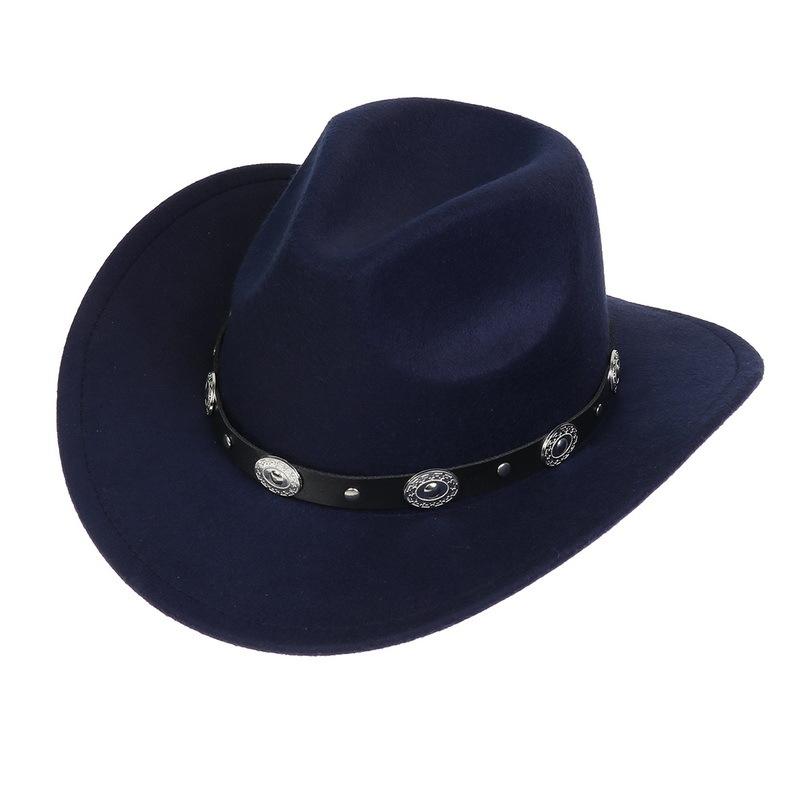 Western Cowboy Top Hat Spring And Autumn New Jazz Hat Big Brim Pentagram Belt Accessories Felt Hat Men And Women