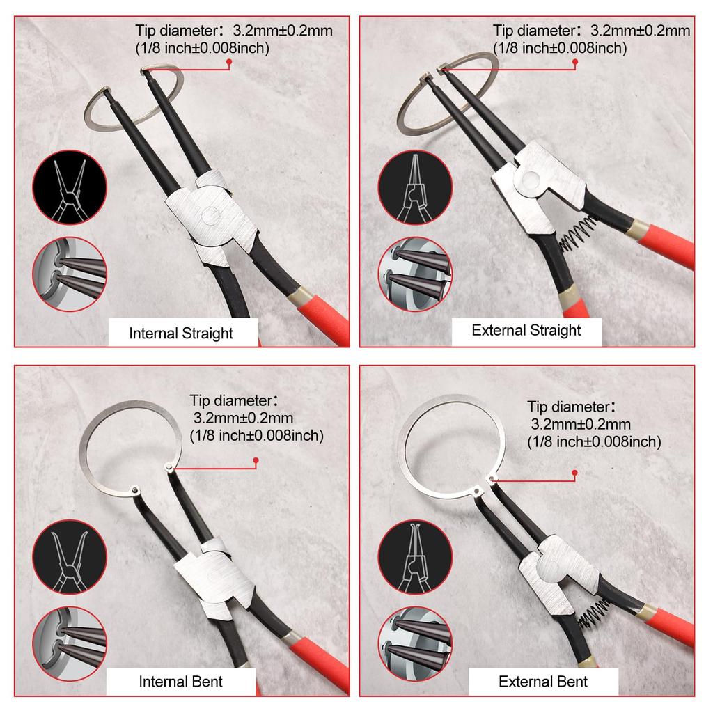 LEONTOOL Snap Ring 90 Degree Long Tip 310mm Overall Curved for Installing and Removing Snap Dedicated Tool Pliers, Bent, Type, 2.45mm Diameter,