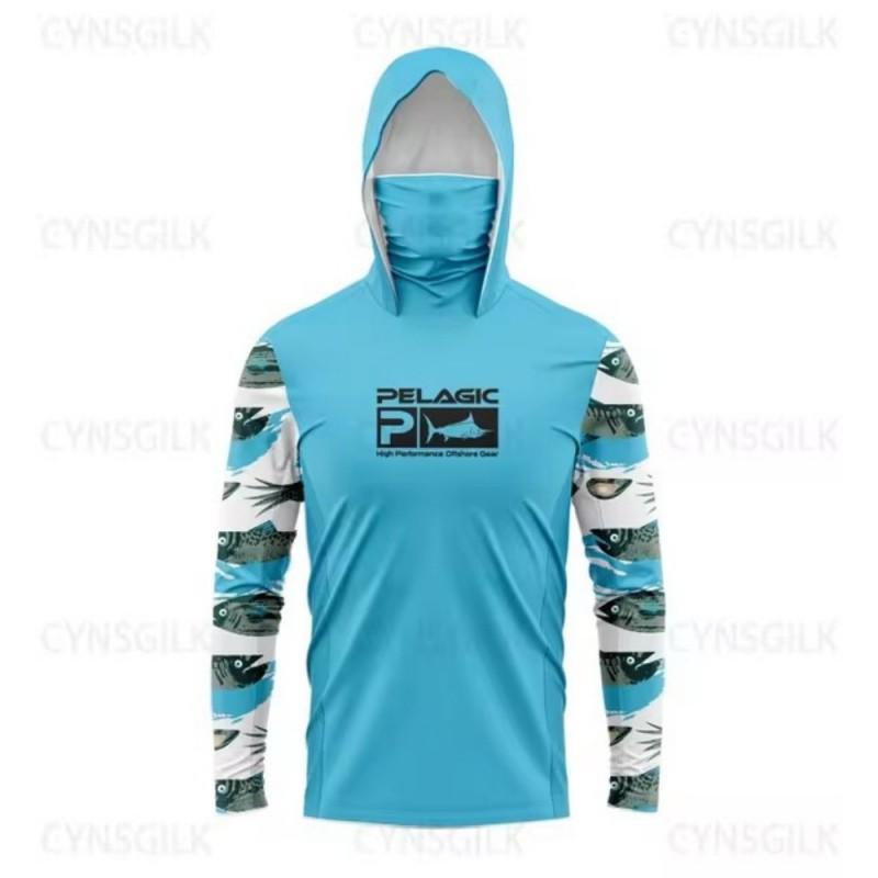 Mens Quick-Dry UV Protection Hooded Long Sleeve Fishing Shirt Outdoor Sports Cycling Apparel
