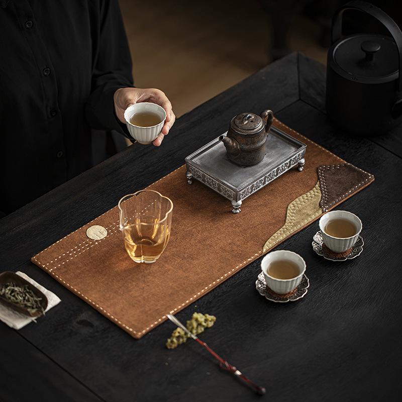Miao Zhu Xuan Handcrafted Plant-Dyed Bamboo Linen Tea Mat - Retro, High-Grade, Heat-Insulating.