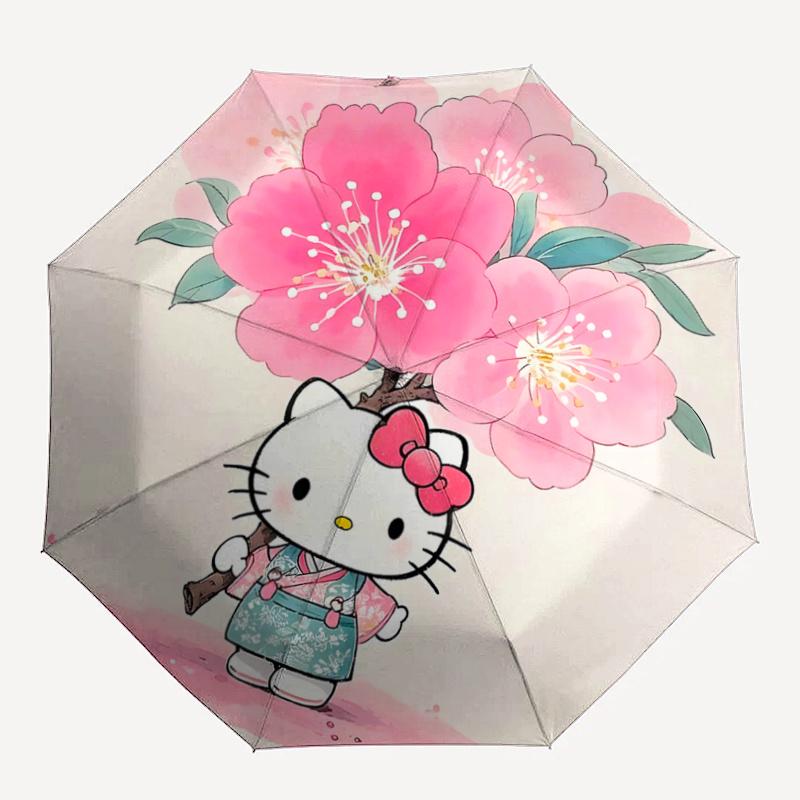 1pc Hello Kitty Cherry Blossom Umbrella - Automatic Opening/Closing, Portable Folding Design, 8-Rib Iron Frame, Outdoor Umbrella, Perfect Gift for Fan