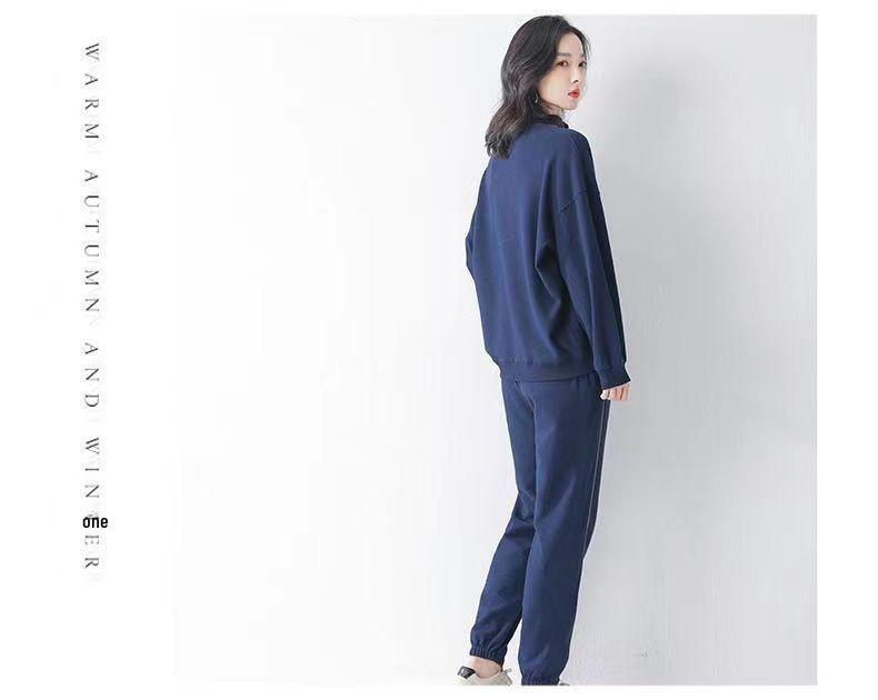 2025 Spring-Autumn Women's Casual Two-Piece Set: Round Neck Long Sleeve Top & Loose Pants, Plus Size