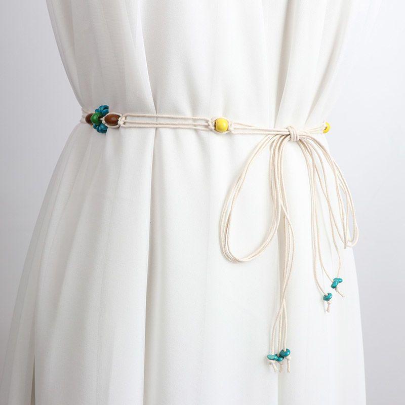 Chic Rope Cotton Waist Belt For Women Versatile Decorative Fashion Accessory Beige In