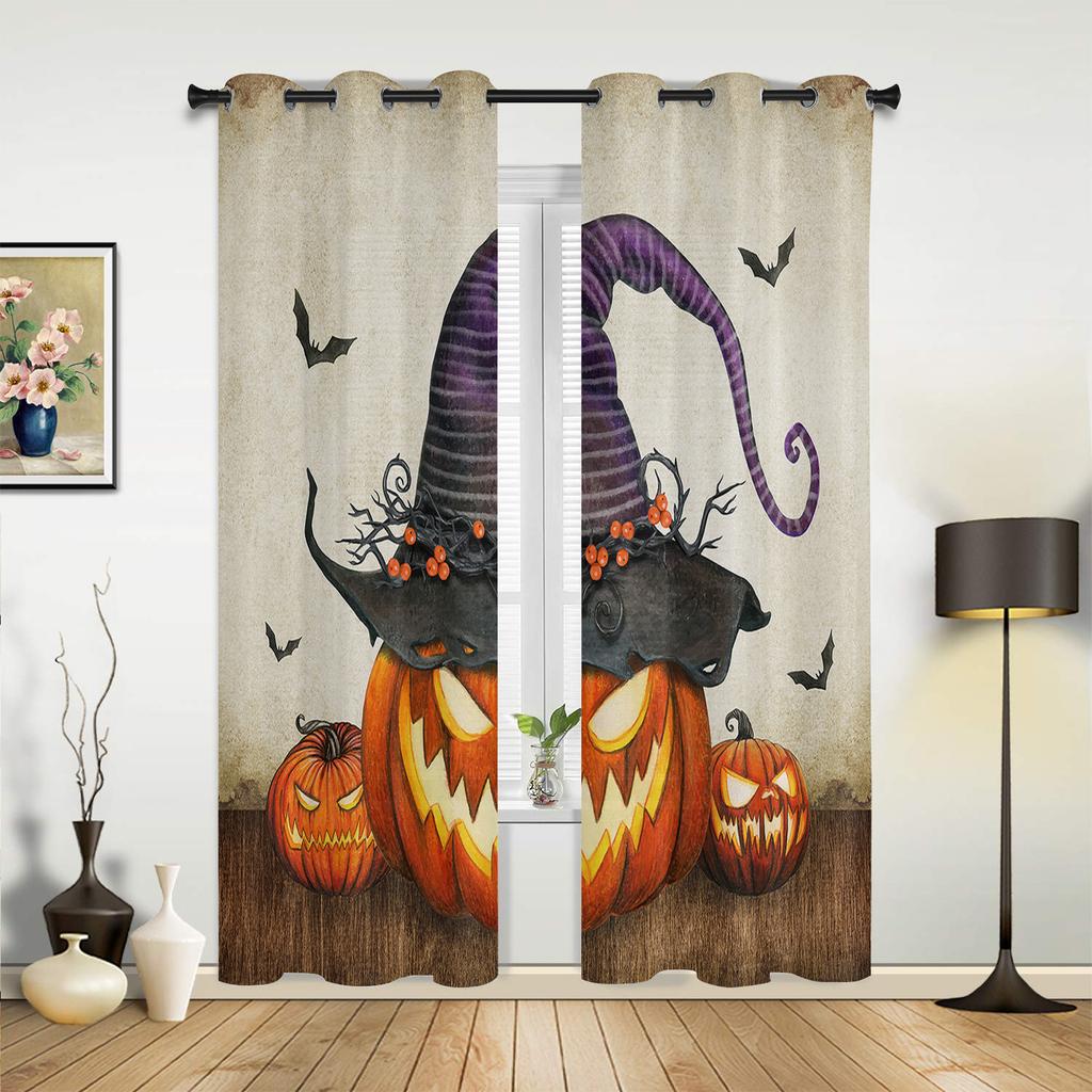 Halloween Horror Pumpkin Bat Curtains for Bedroom Living Room Drapes Kitchen Children's Room Window Curtain Modern Home Decor