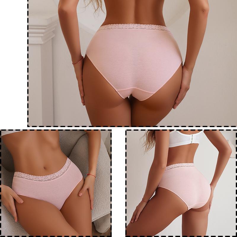 4PCS/Set Women Cotton Panties Sexy Low Waist Briefs Lace Cotton Female Comfortable Underwear Solid Color Soft Lingerie