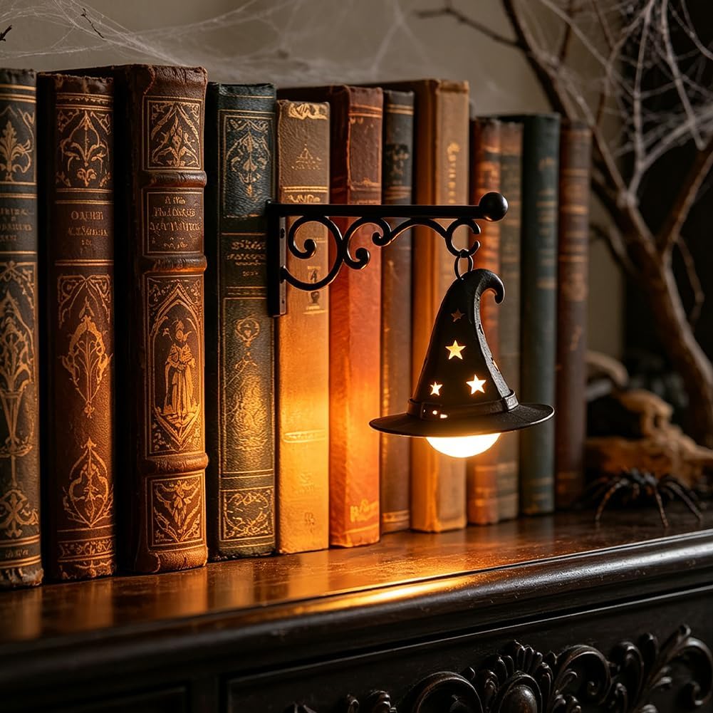 Vintage book pavilion night light reading corner decorative table lamp witch hat model
