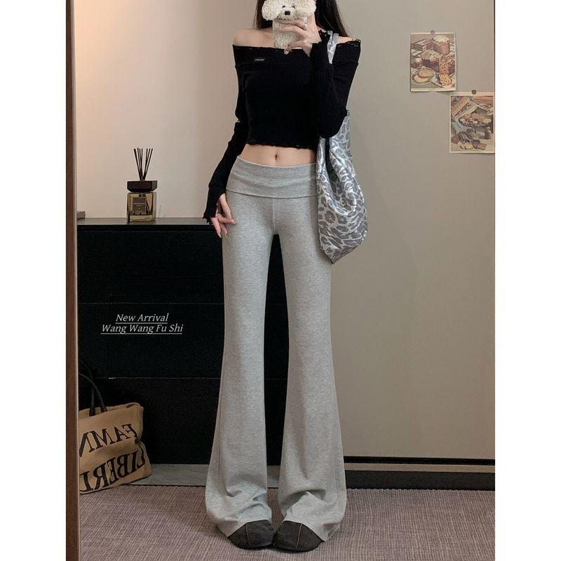 Kumikumi Stylish Pure Color Stretch Draped Casual Pants Women's Clothing Autumn Slimming Easiest for Match Bootcut Trousers Mop Pants