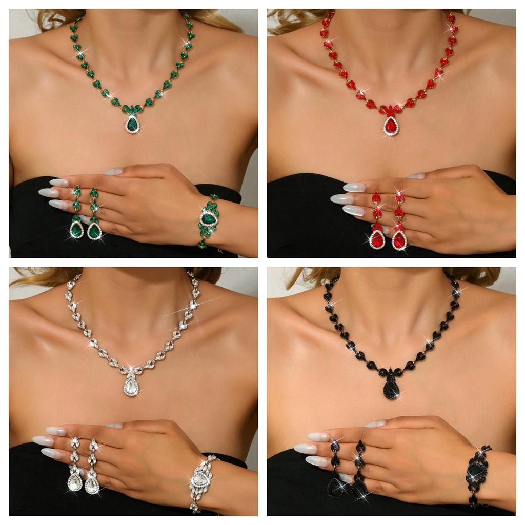 Jewelry Set Crystal Jewelry Inlaid With Diamonds Women'S Wedding Evening Dress Accessories Necklace Earrings Bracelet Three-Piece Set
