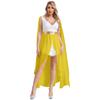 Womens Greek Princess Costume V Neck Cape Sleeve Design Sequin Trim Front Split Dress Queen Cosplay Halloween Party