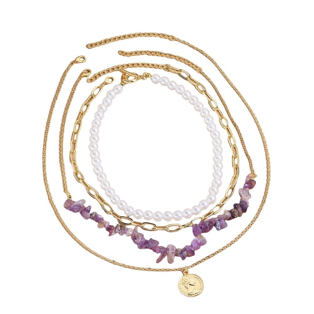 

Изысканное ожерелье из жемчуга Элегантная ключичная цепочка Модное ожерелье из цветных камней Женщины фиолетовый