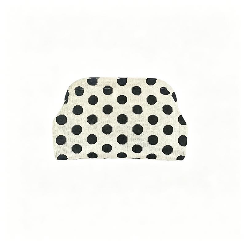 European And American Retro Polka Dot Makeup Bag, Knitted Color-Blocking Large Capacity Portable Cosmetic Pouch
