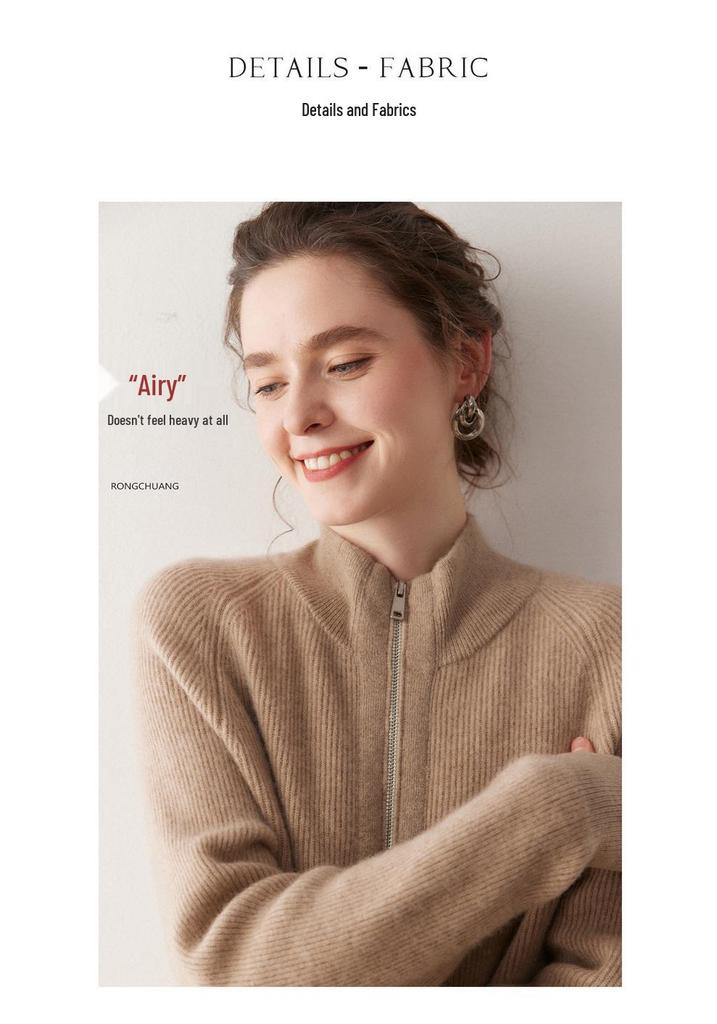 Primo Sguardo Ipnotizzante: Cardigan a maglia larga da donna con colletto alto in cashmere e doppia zip