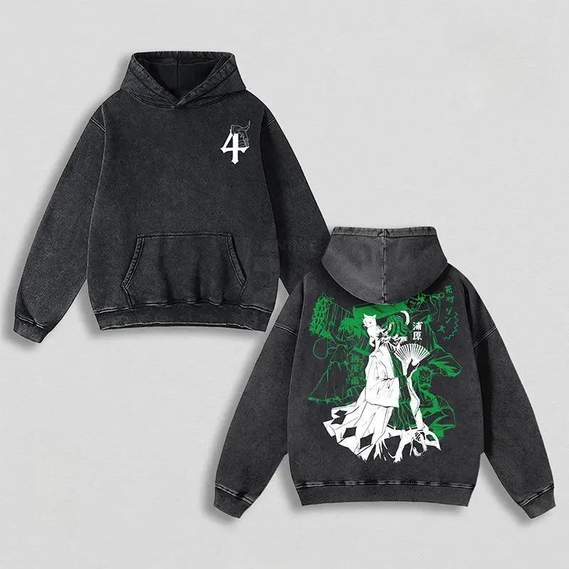 

Аниме Блич Урахара Киске Принт Худи с капюшоном Мужские Женские Толстовки Винтажная Выстиранная Толстовка Повседневный Хлопковый Пуловер Харадзюку Уличная Одежда XXL чёрный