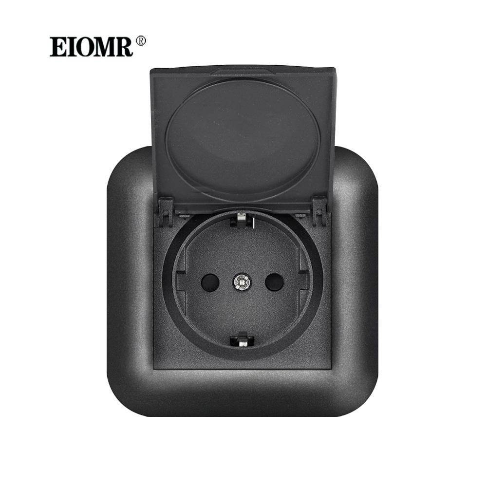 EIOMR EU Standard Power Socket with Iron Claw Black Flame Retardant PC Panel 110-250V Wall Socket 16A Suitable for Round Box