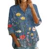 Women's Button Front Shirt Vintage Floral Print Three Quarter Sleeve Loose Fit Collar Top Casual Blouse