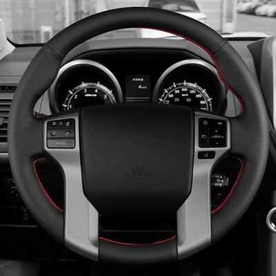 Schwarz Echtleder Geflecht Auto Lenkradbezug für Toyota Land Cruiser Prado 2010-2017 Tundra Tacoma 4Runner