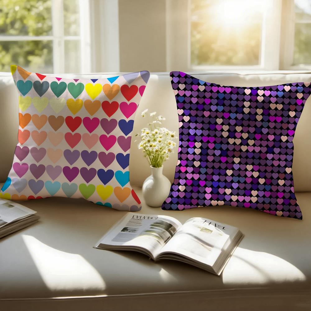Dreamy Rainbow Love Fashion Patterns Cushion Cover Pillowcase Anti-Dustmite Invisible Zipper Short Plush Sofa Cushion
