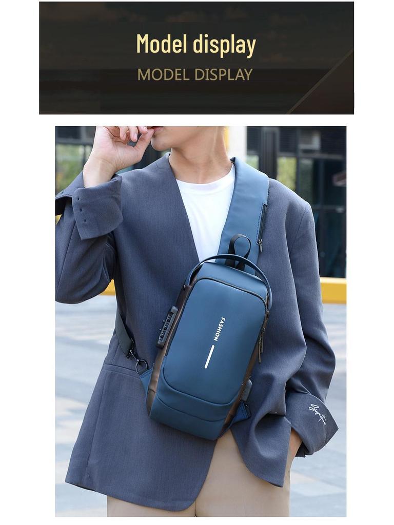 Herren Streetwear Multifunktionale Diebstahlsichere Crossbody Brusttasche mit Zahlenschloss - Lässige Schultertasche mit großem Fassungsvermögen