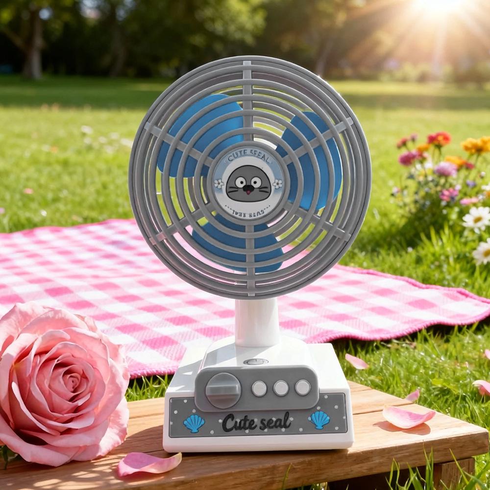 USB Adjustable Cartoon Desktop Fan - Three-Speed Silent Household Electric Student Gift Color Box Packaging + USB Charging Cable